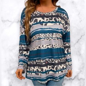 Striped Leopard Print Long Sleeve Tee